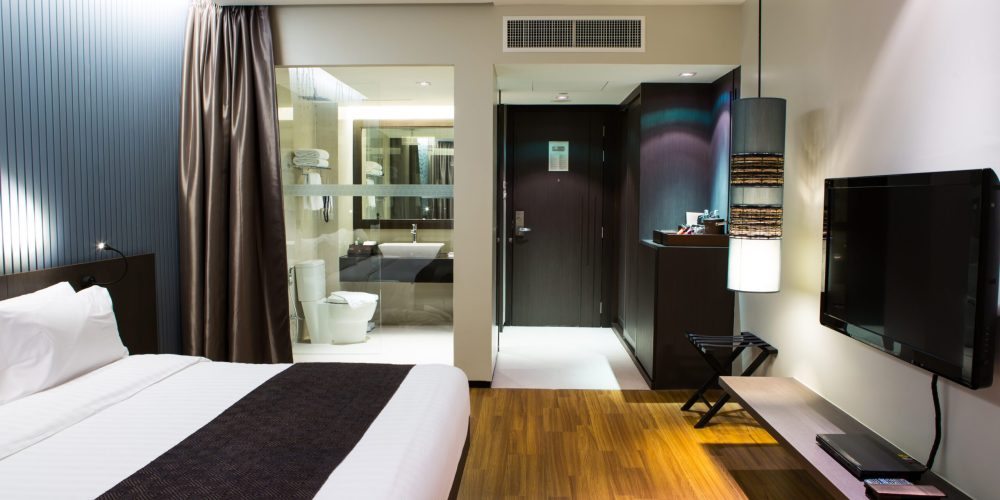 Interior of modern comfortable hotel room